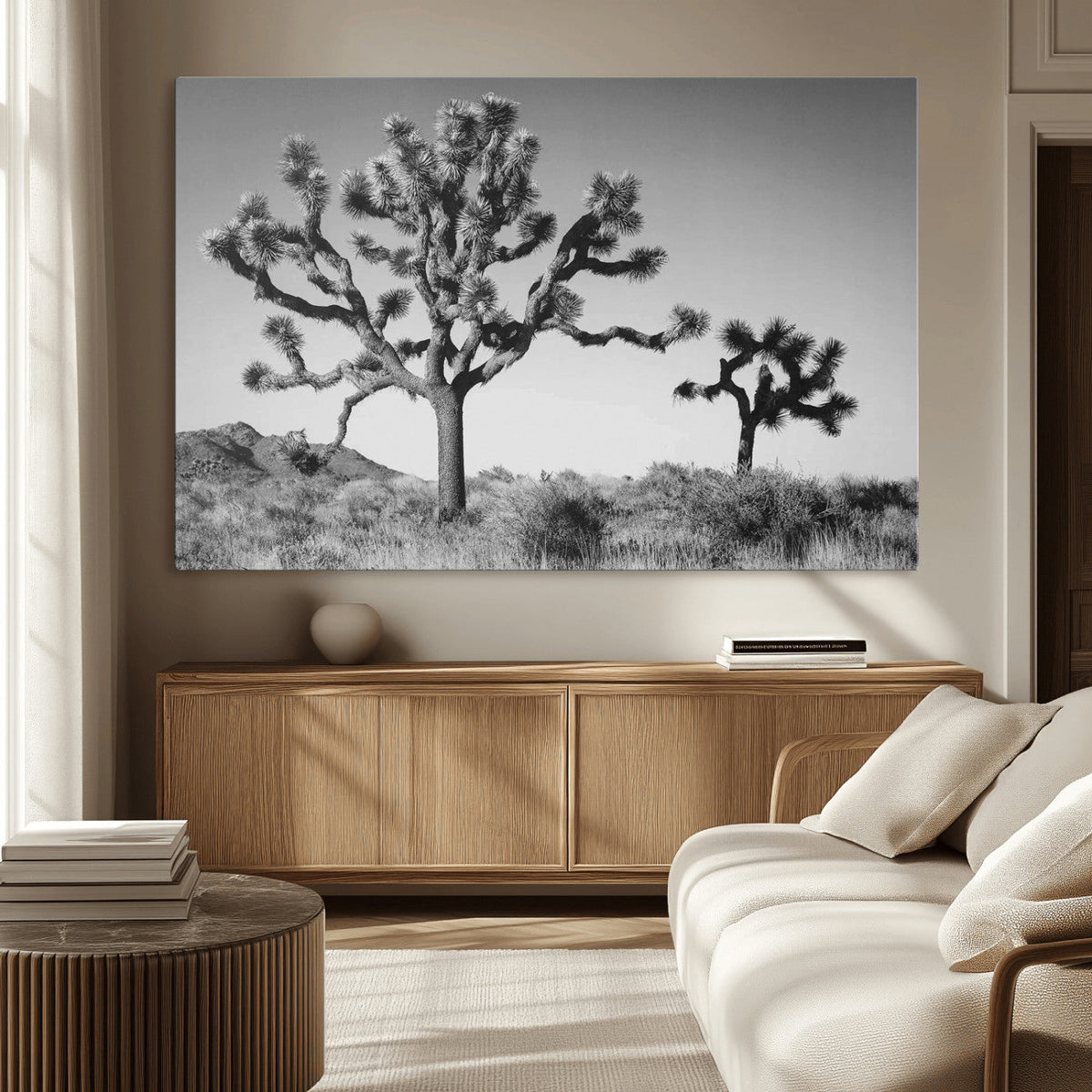 Joshua Tree Wall Art Canvas Print – Framed Monochrome Desert