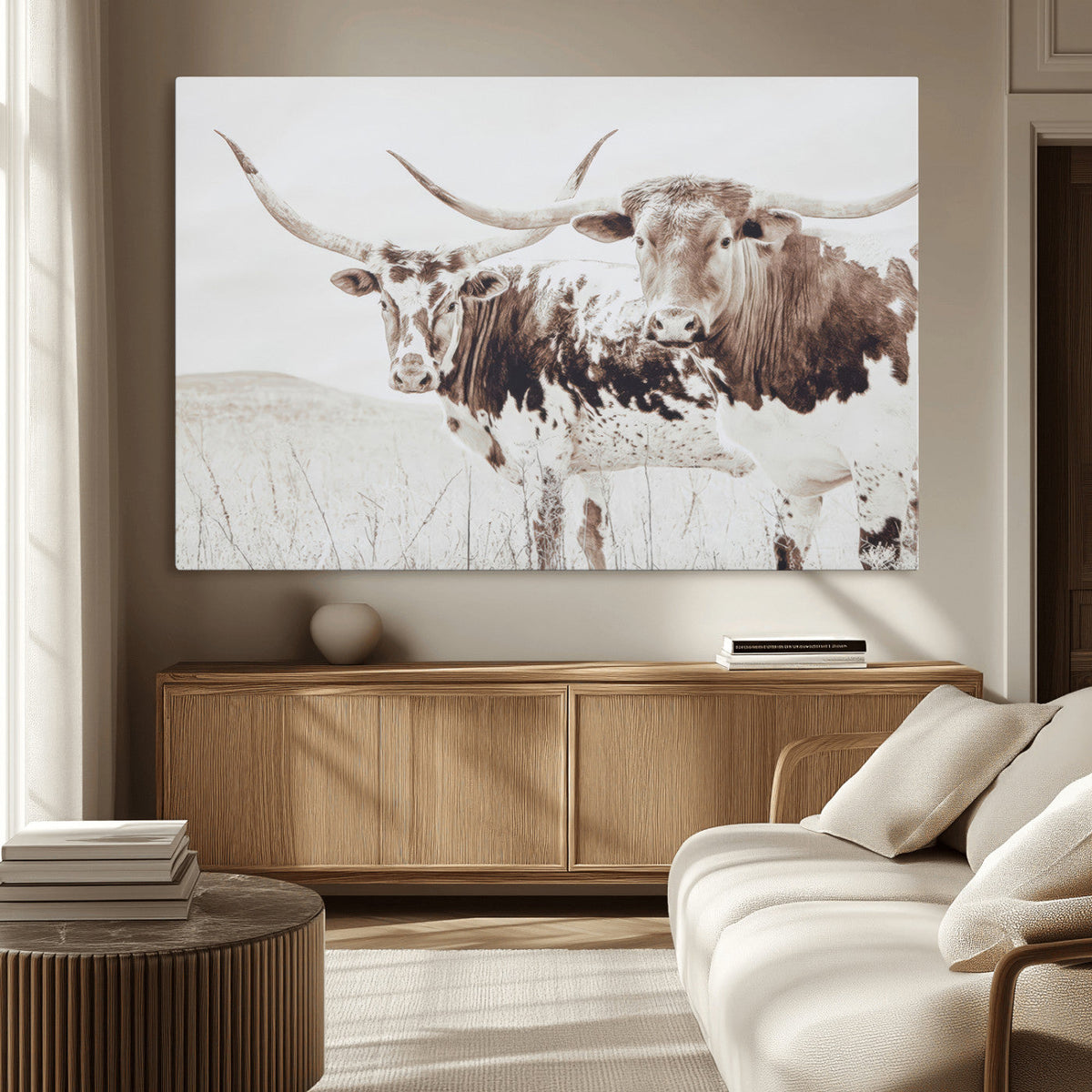 Longhorn Wall Art Canvas Print – Framed Western Cow Rustic