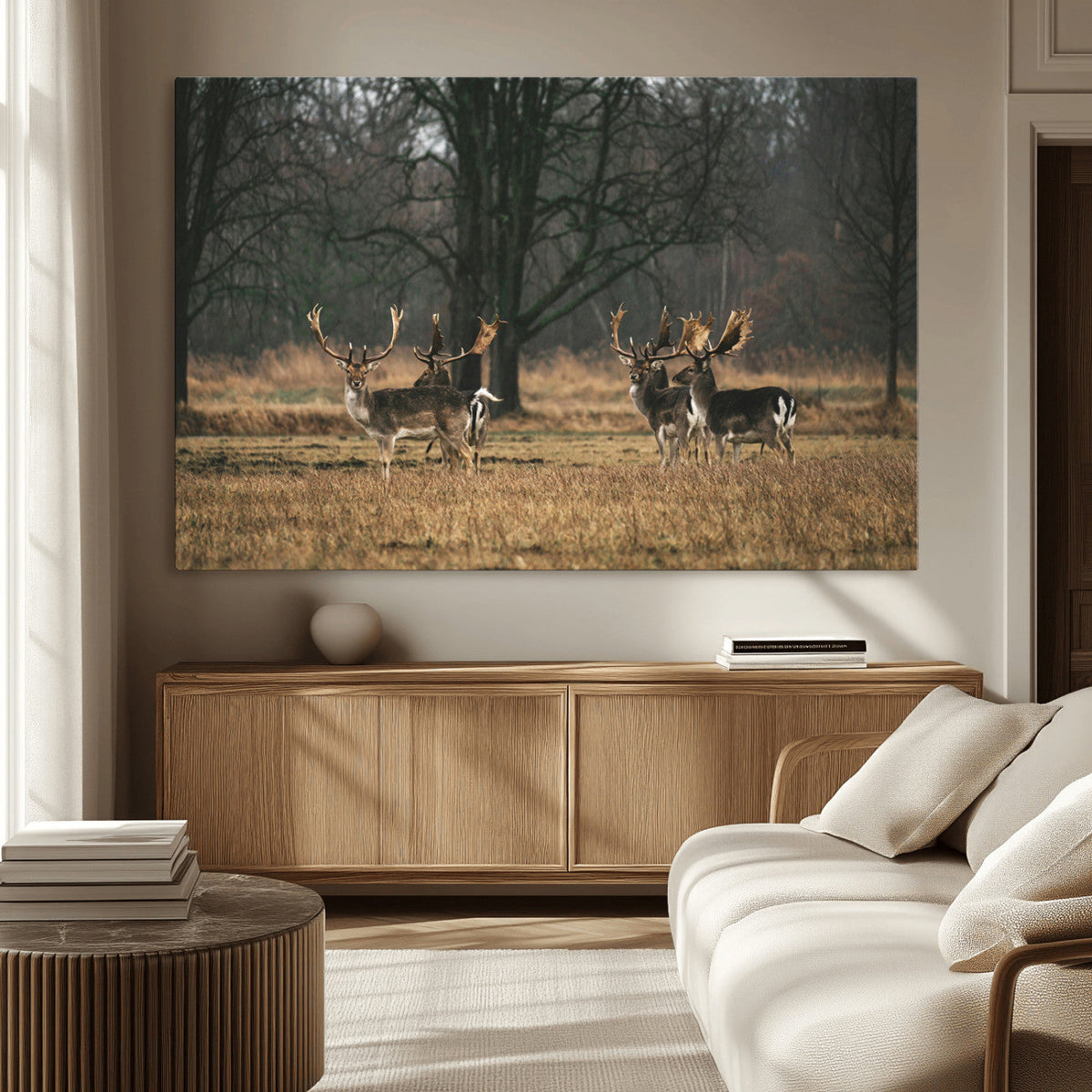 Deer Wall Art Canvas Print – Framed Rustic Wildlife Stags