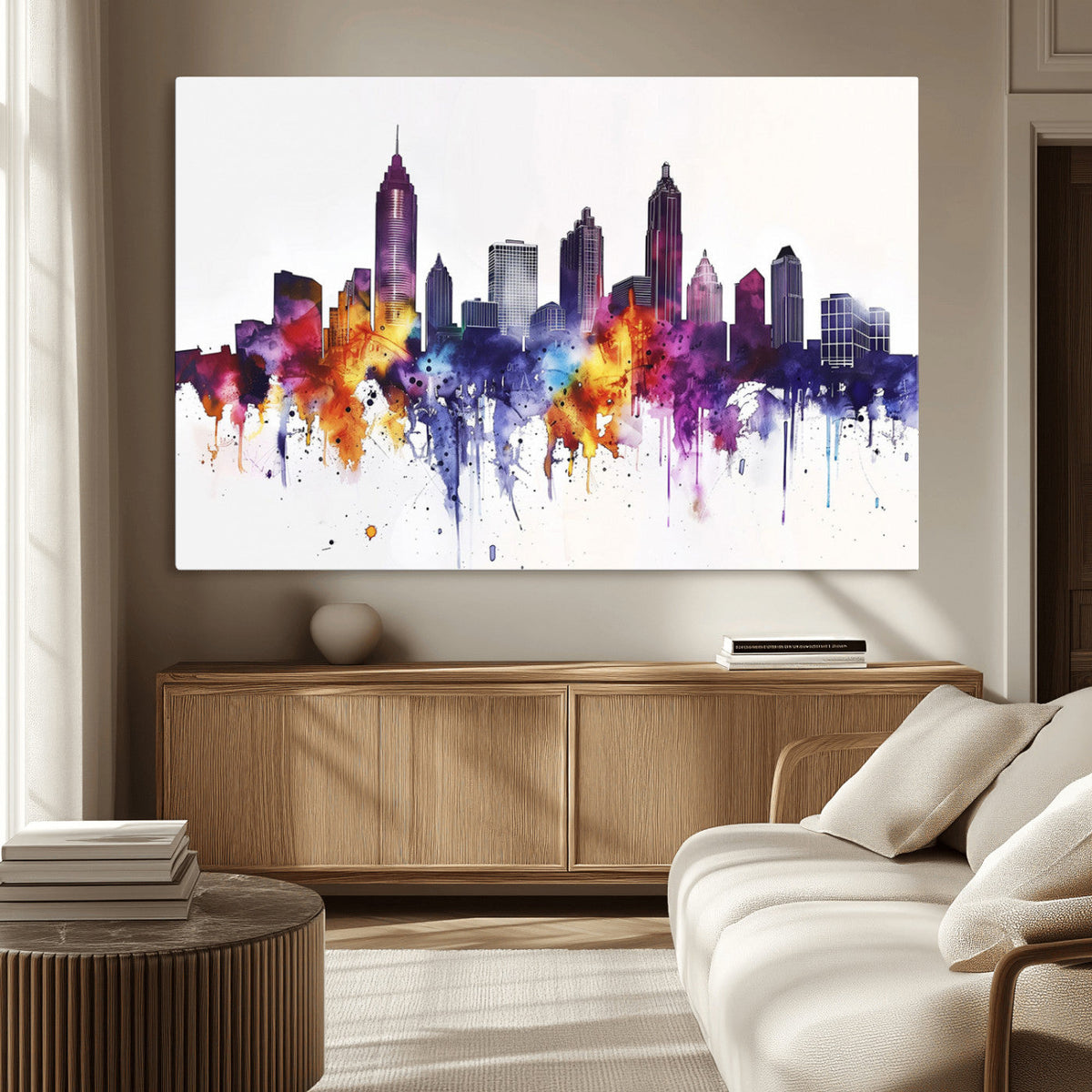 Atlanta Skyline Wall Art Canvas Print – Framed Colorful