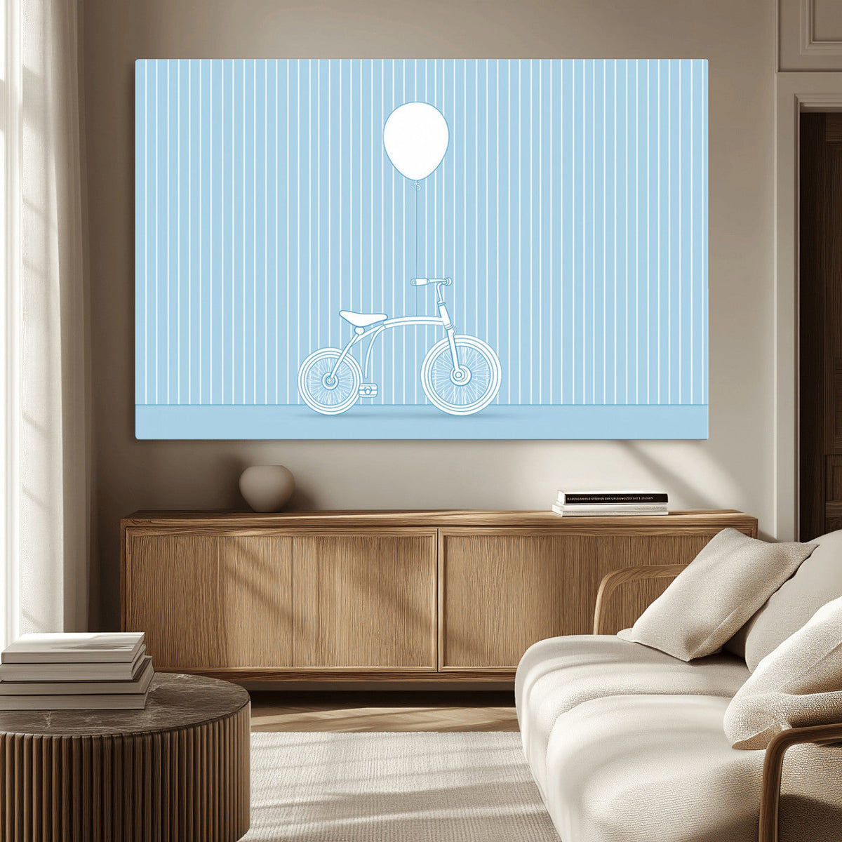 Minimalist Bicycle Balloon Canvas Wall Art – Playful Blue