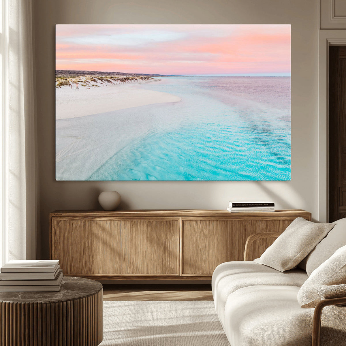 Serene Pastel Beach Wall Art Canvas Print, Tranquil Coastal