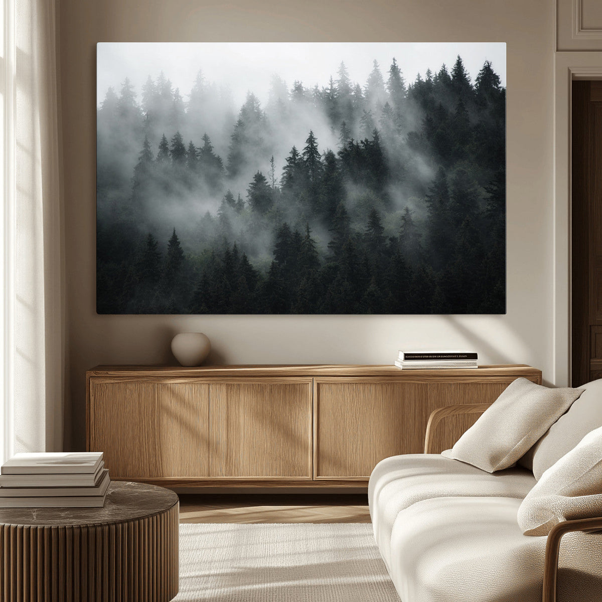 Foggy Forest Wall Art Canvas Print | 3 Panel Large Misty