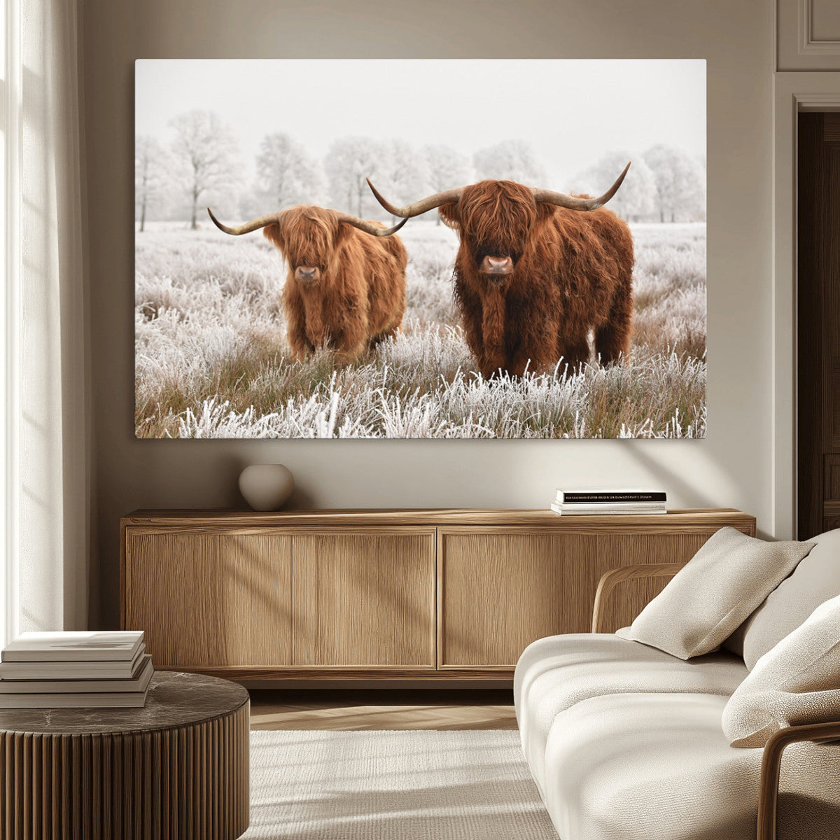 Longhorn Cattle Wall Art Canvas Print, Framed Farmhouse