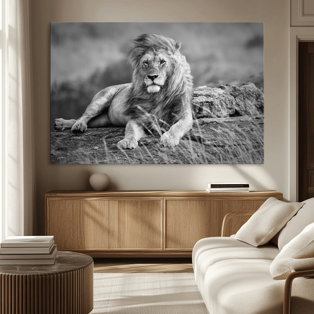 King Forest Lion Wall Art Canvas Print – Framed Majestic