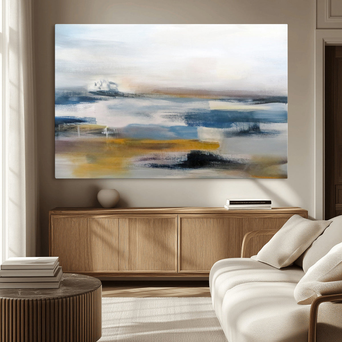 Abstract Landscape Wall Art Canvas | 3 Panel Modern Blue,