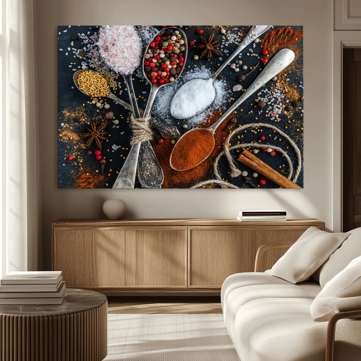 Spices and Seasonings Canvas Wall Art – Colorful Triptych