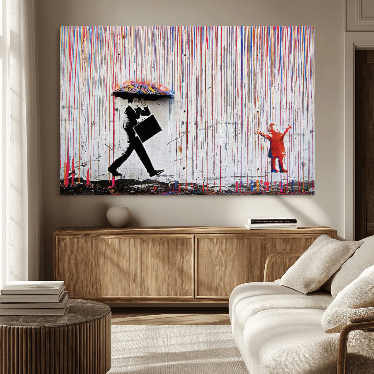 Banksy Wall Art Canvas Print, Framed Graffiti Art Picture