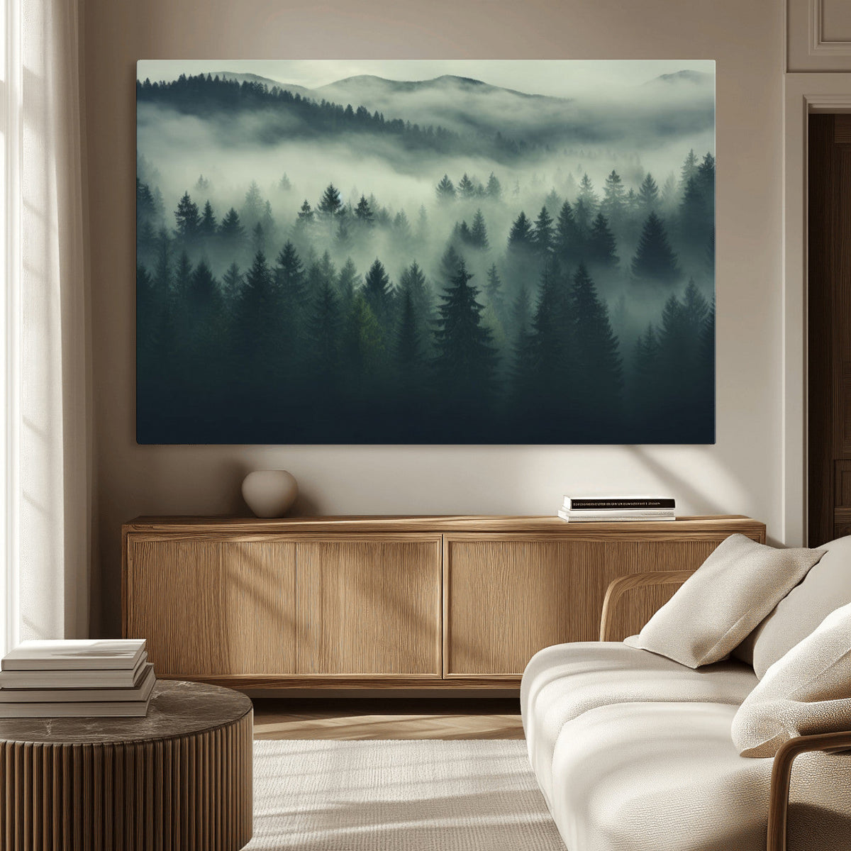 Misty Forest Wall Art Premium Canvas Print a Foggy and