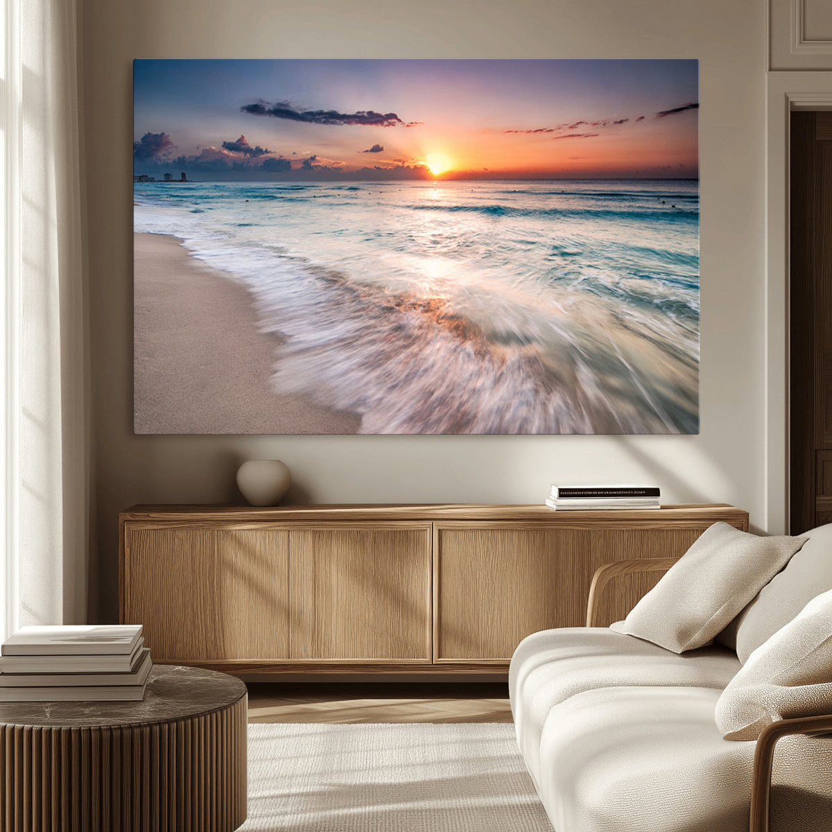 Sunset Beach Wall Art – Soothing Coastal Landscape, Ready to