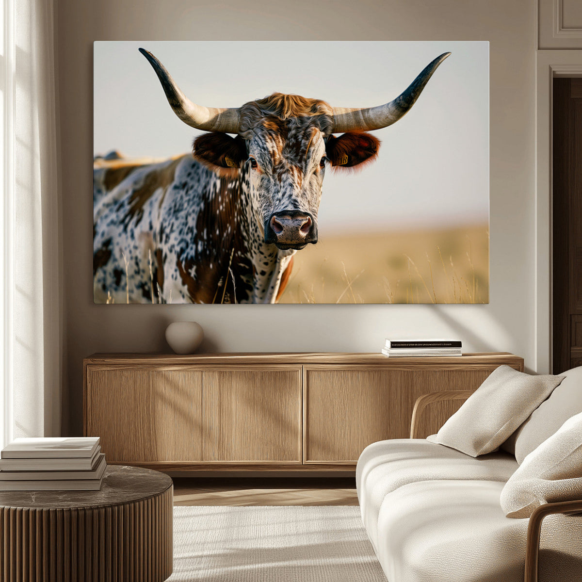 Texas Bull Longhorn Wall Art Canvas Print for Farm House