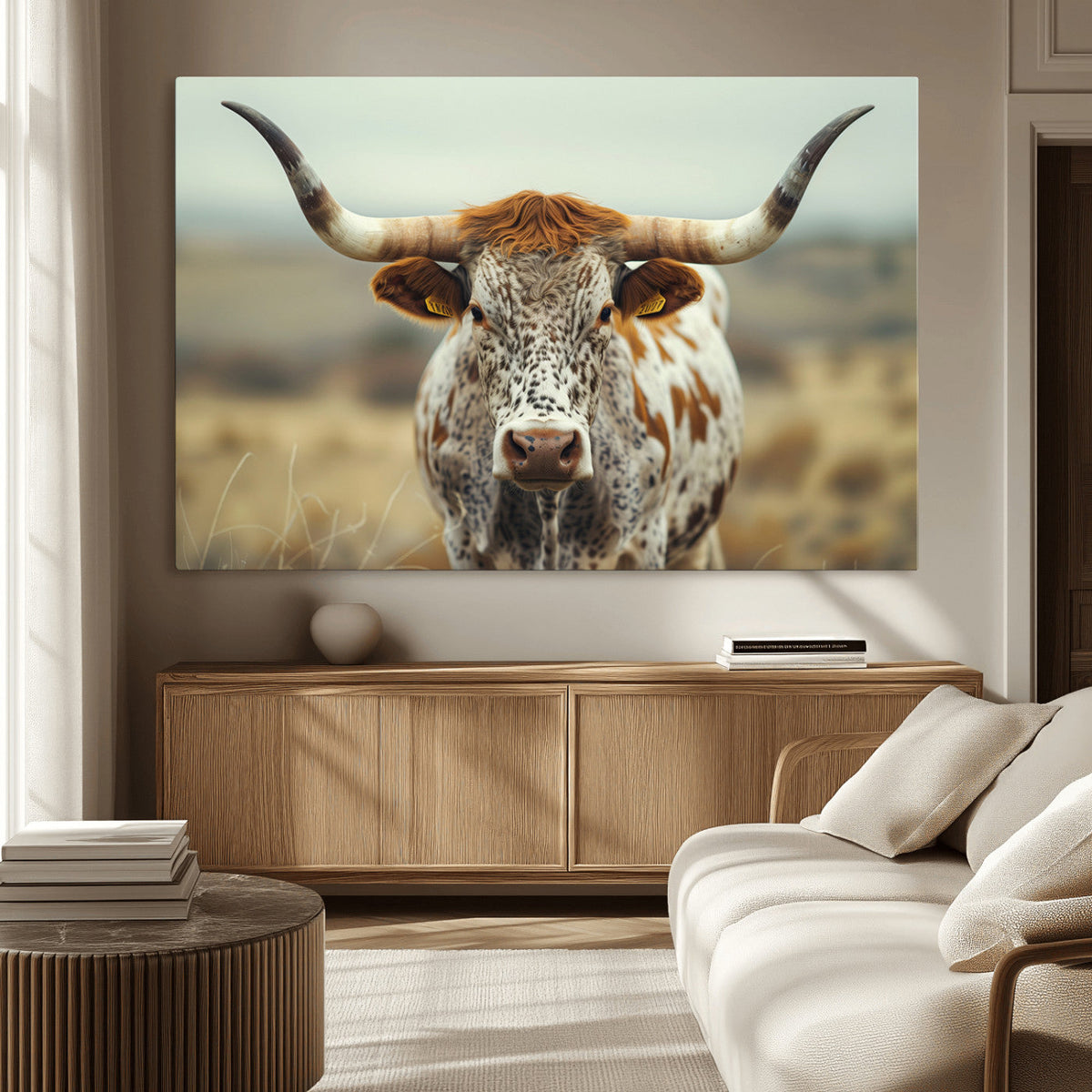 Texas Cow Longhorn Wall Art Canvas Print for Farm House Wall