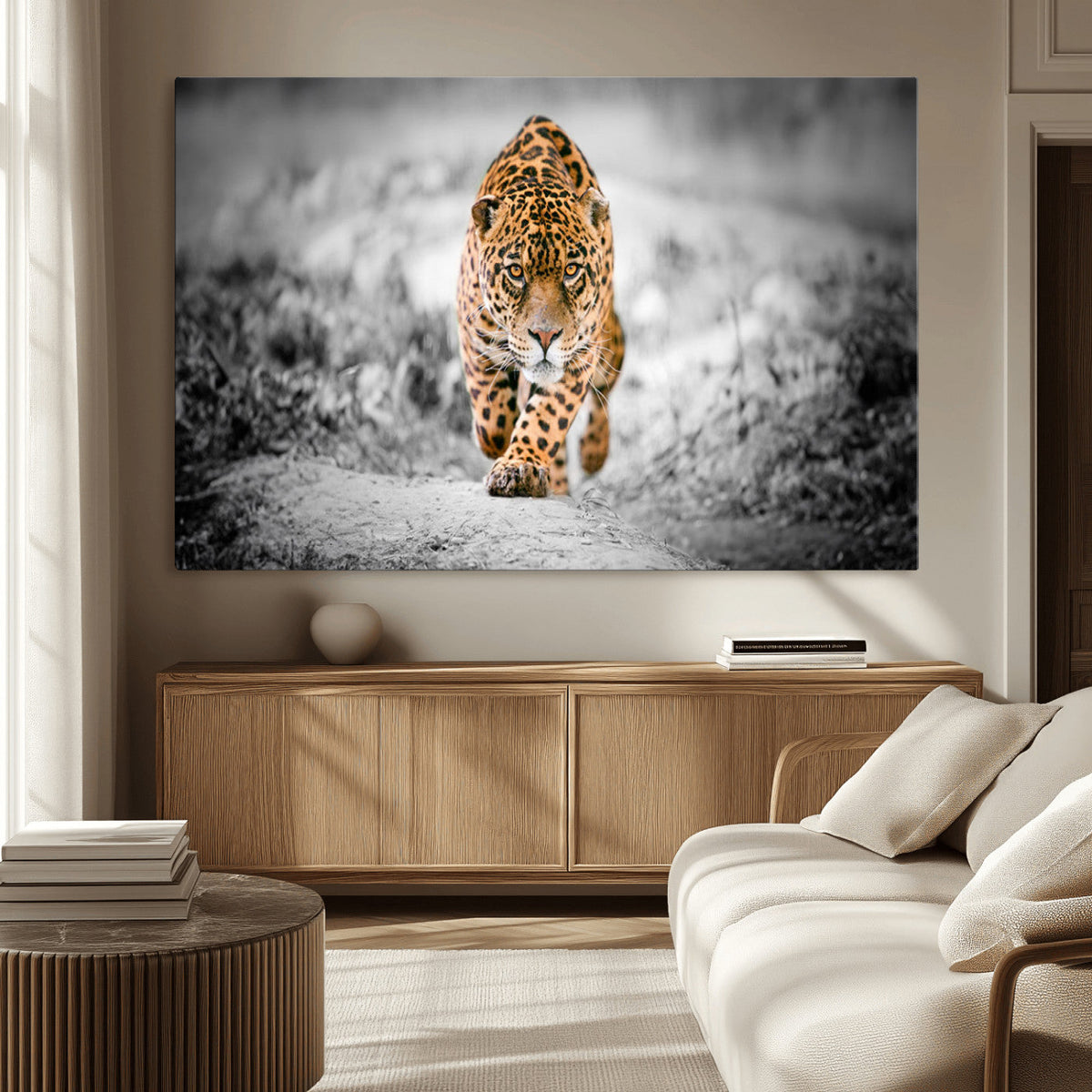 Jaguar Wall Art Canvas Print - Majestic Big Cat in Focused