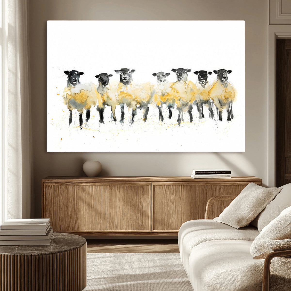 Farmhouse Wall Art Sheep Print | Ready to Hang Framed Canvas