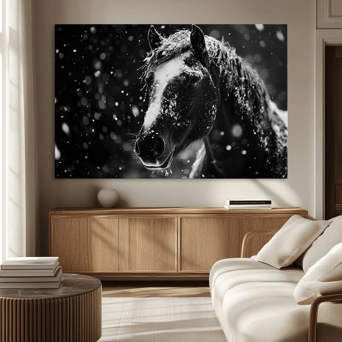 Winter Horse Wall Art | Black and White Horse Print | Ready