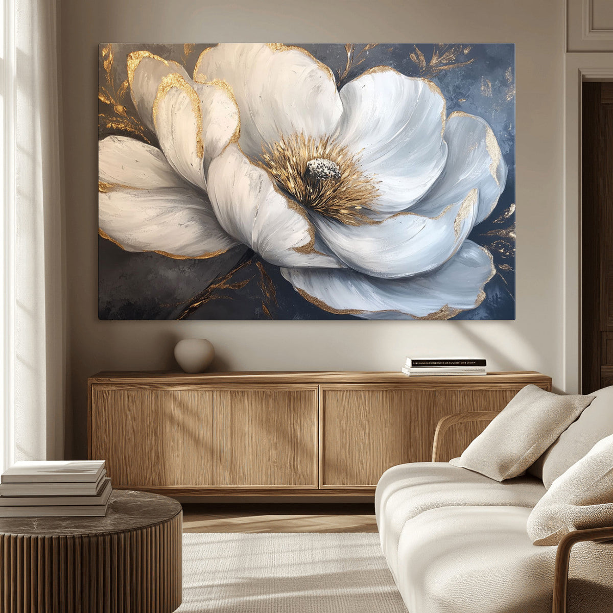 White Magnolia Flower Wall Art Canvas Print | Abstract
