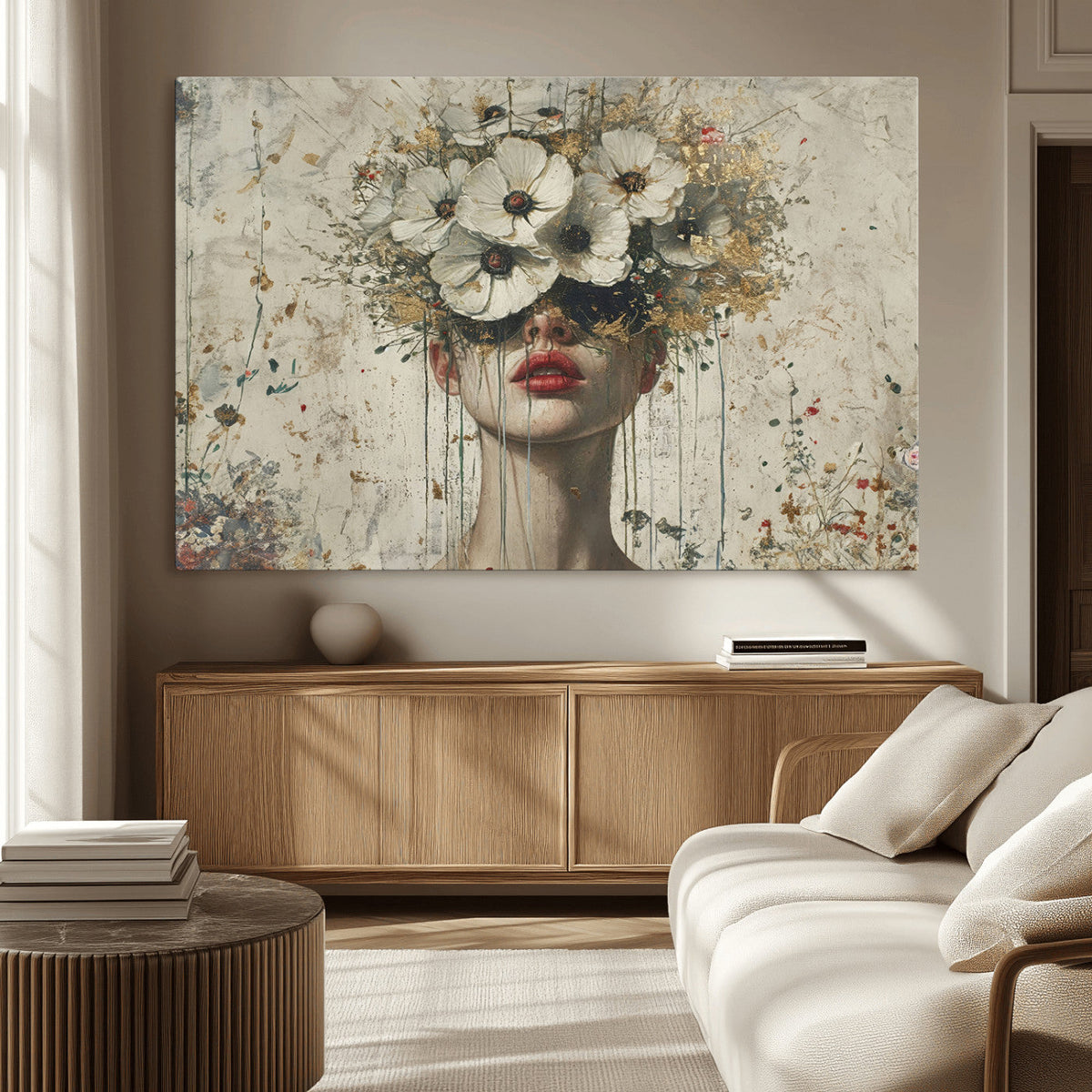 Abstract Floral Women Patel Wall Art Canvas Print
