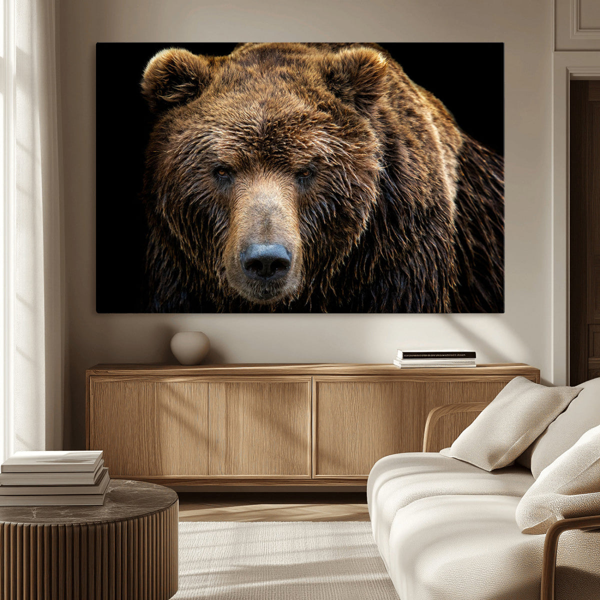 Grizzly Brown Bear Canvas Wall Art, Wildlife Animal Canvas