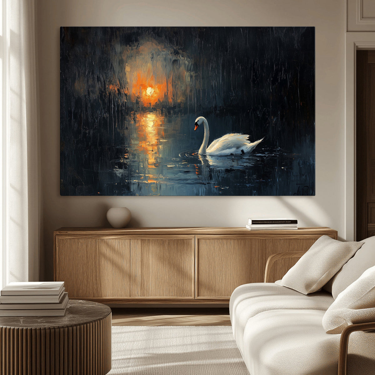 Abstract Swan on Water Wall Art Canvas Print - Elegant