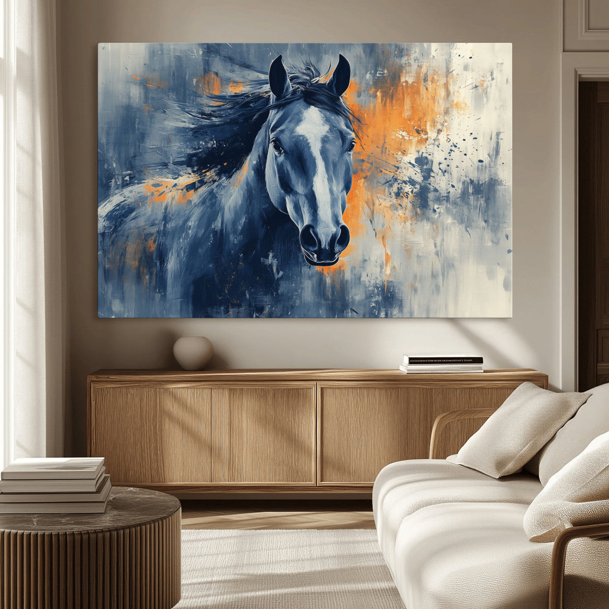 Abstract Blue Horse Wall Art Print Canvas | Horse Wall Art