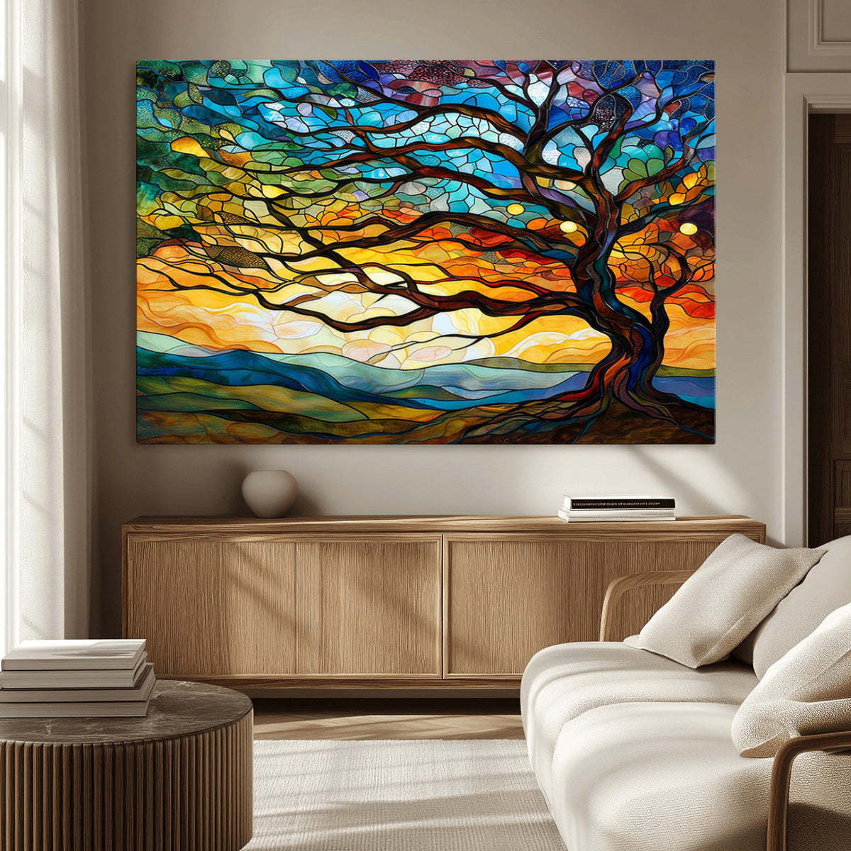 Vibrant Mosaic Tree of Life Wall Art | Stained Glass Style