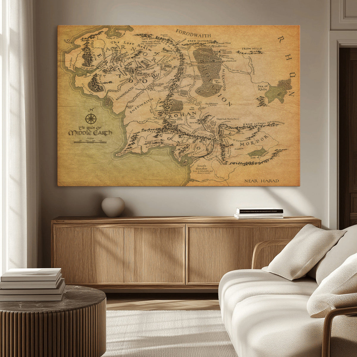 Middle Earth Map Canvas Wall Art – Vintage Fantasy Map