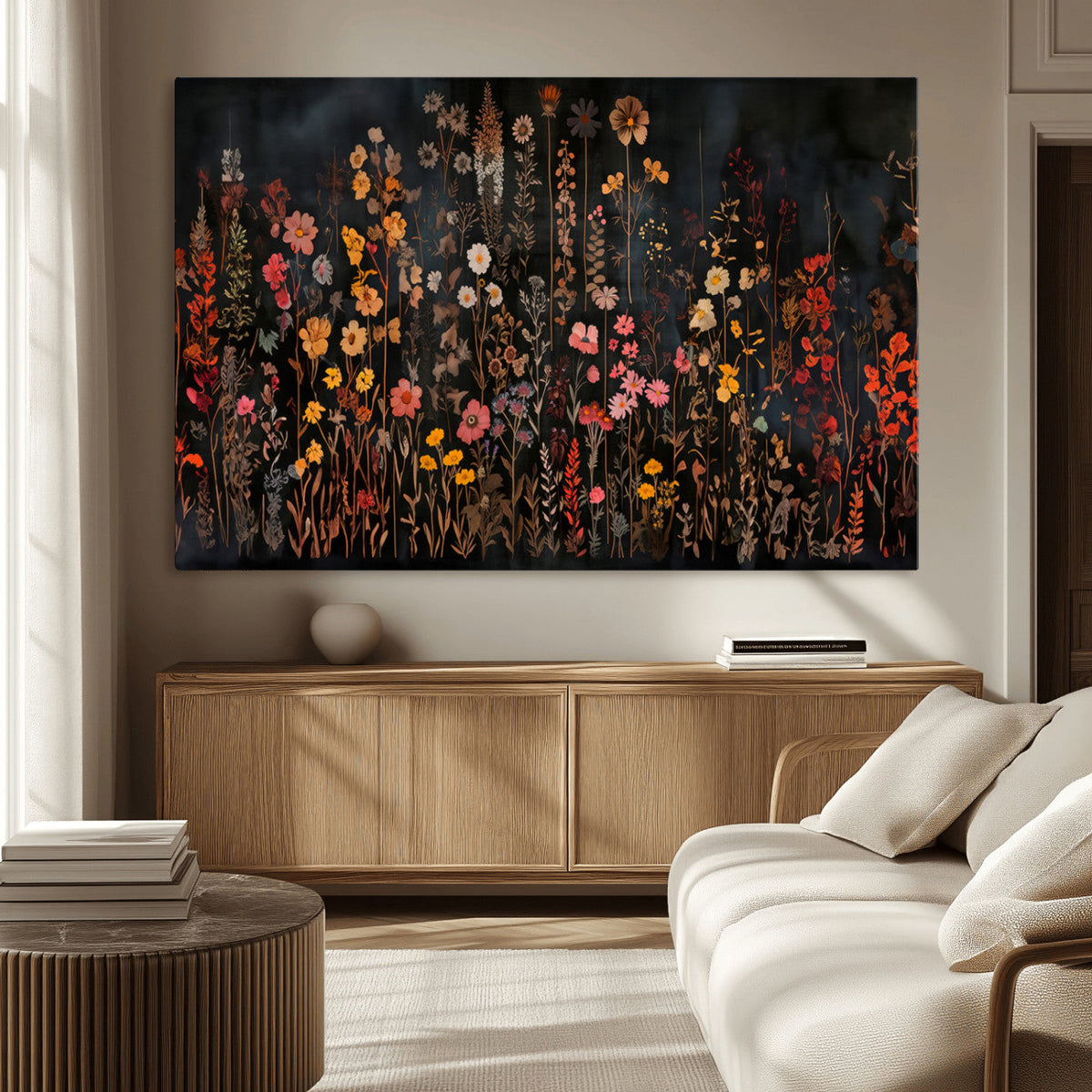 Large Floral Painting Print Illustration Flowers Canvas Wall