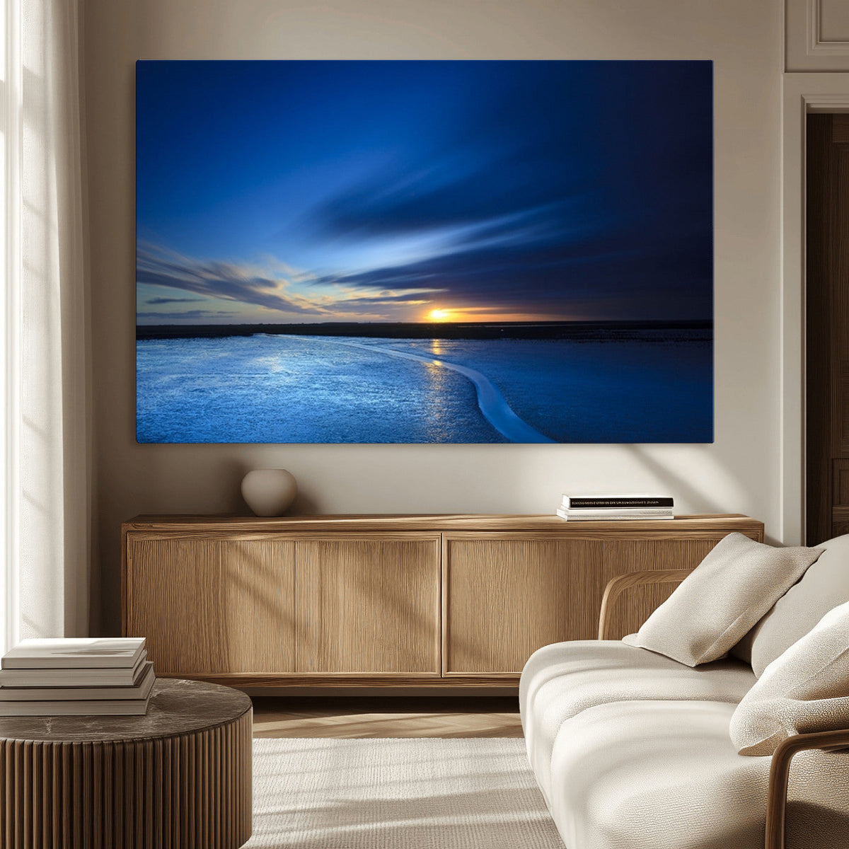 Blue Sunset Ocean Canvas Wall Art Print – Serene Coastal