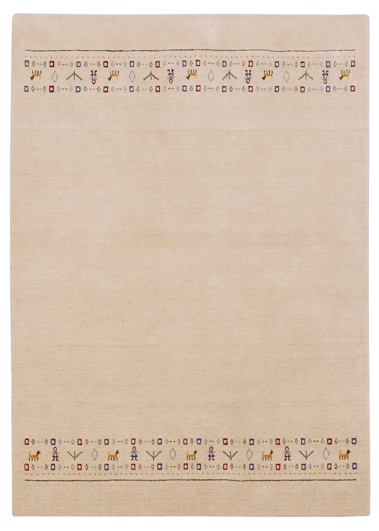 Tribal Border Ivory Design Hand Loomed Wool Area Rug