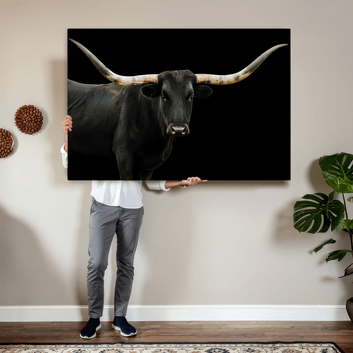 Longhorn Cattle Wall Art Canvas Print – Framed Texas Ranch
