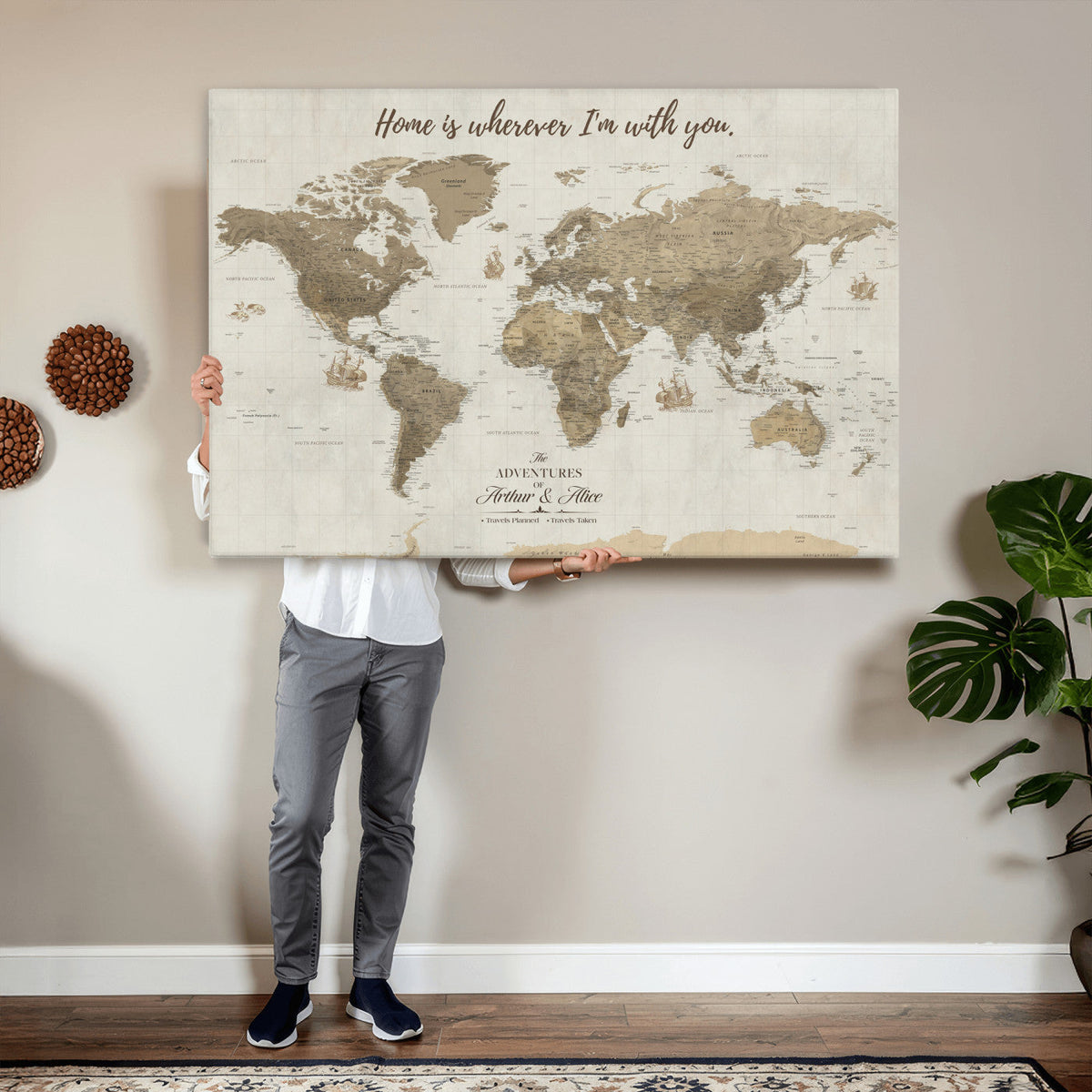 Push Pin World Map Canvas Print – Travel Tracker Wall Art