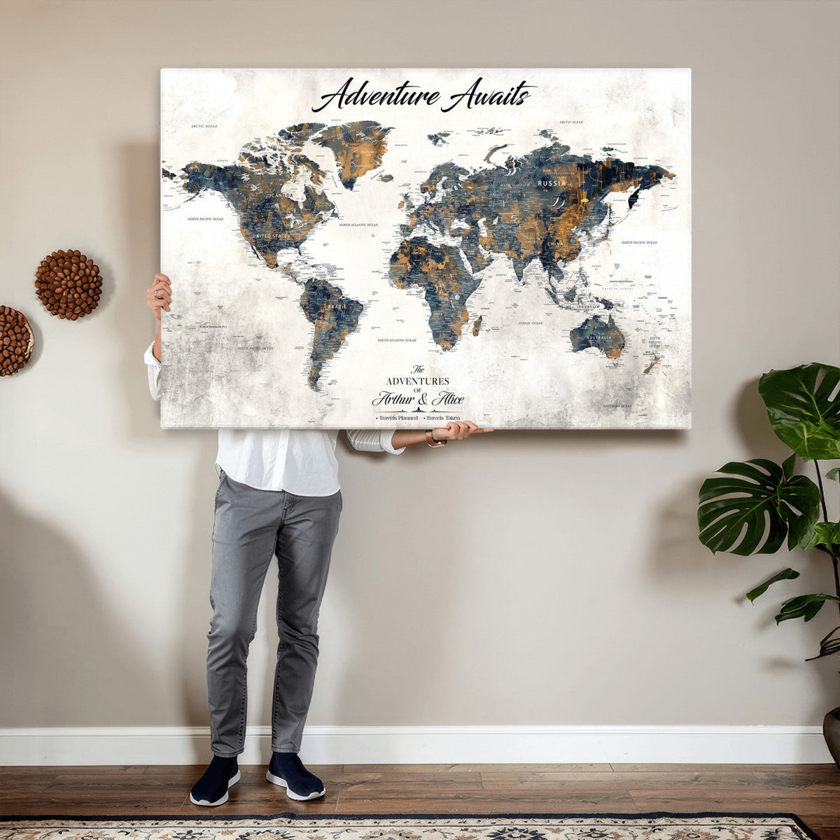 Custom Push Pin World Map Wall Art Canvas Print –