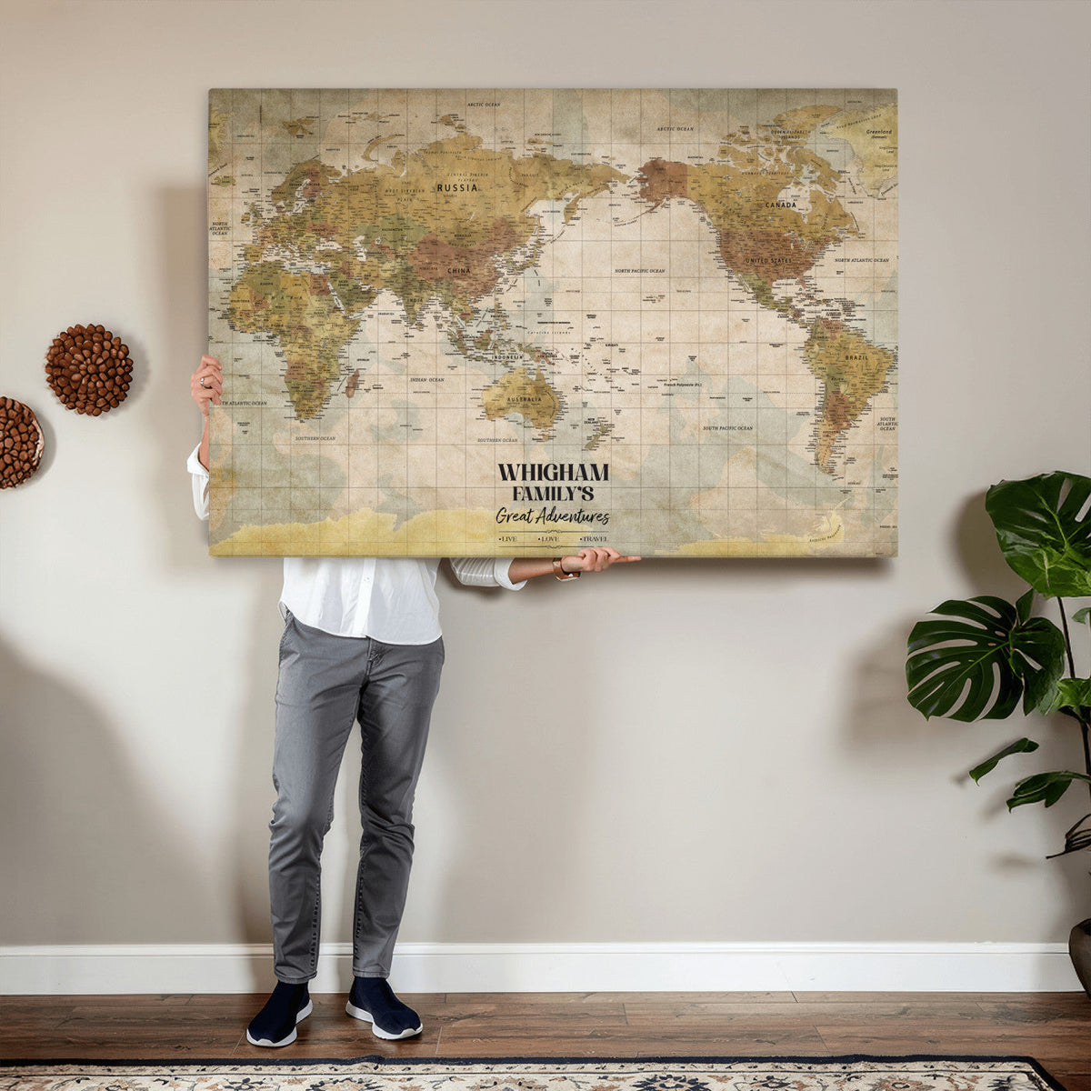 Personalized Push Pin World Map Canvas Print – Custom