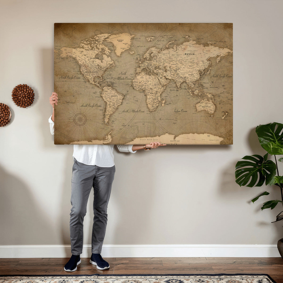World Map Canvas Print – Framed Travel Map Wall Art for