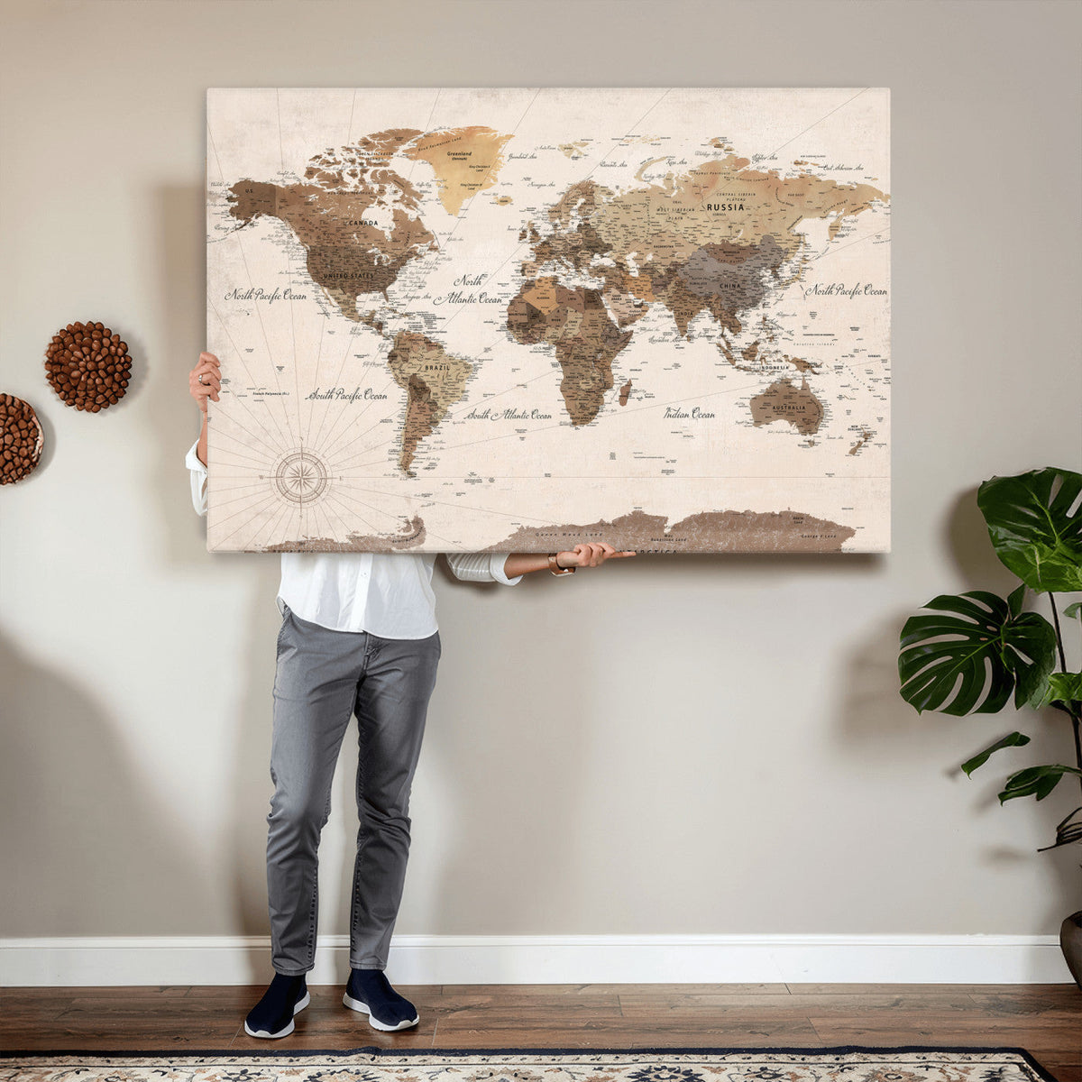 World Map Canvas Print – Framed Detailed Map of the World