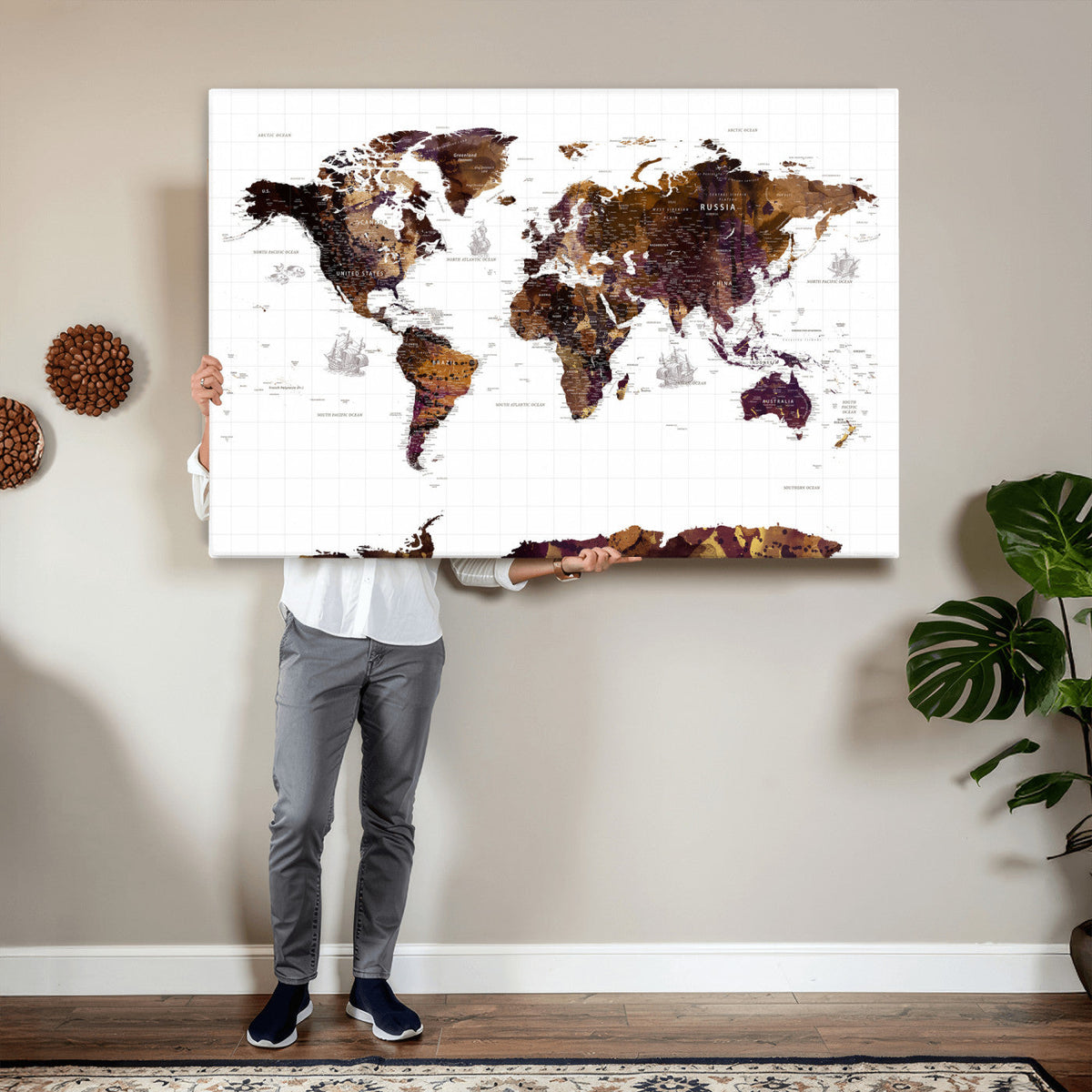 Rustic World Map Wall Art Canvas Print | Large World Map on