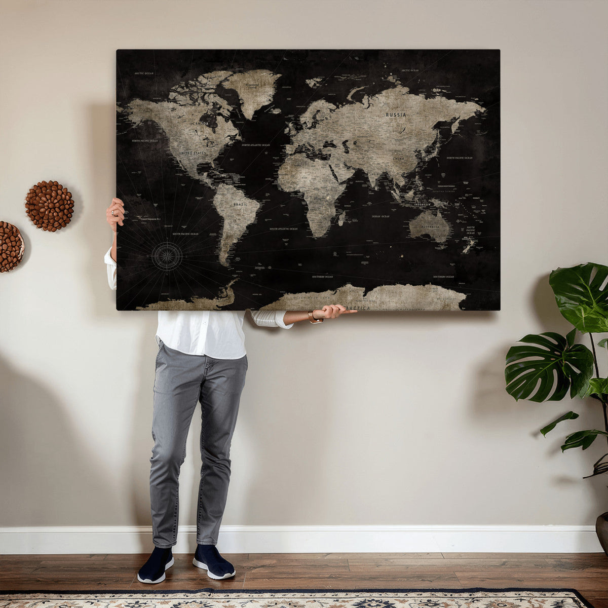 Detailed World Map Wall Art Print - Large Framed World Map