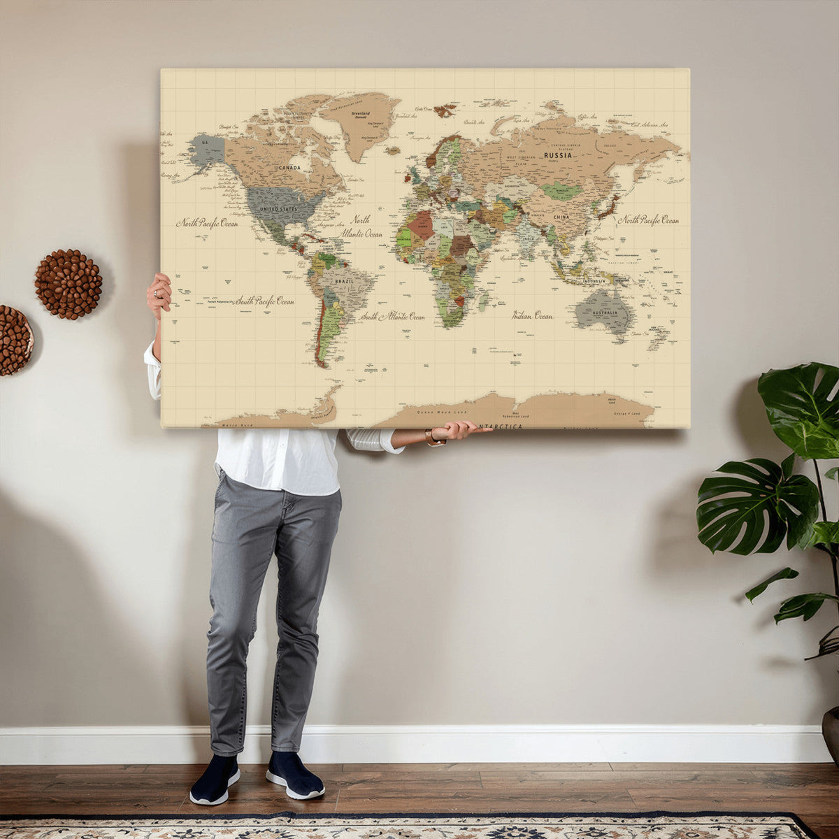 Extra Large World Map Canvas Print – Detailed Map of the