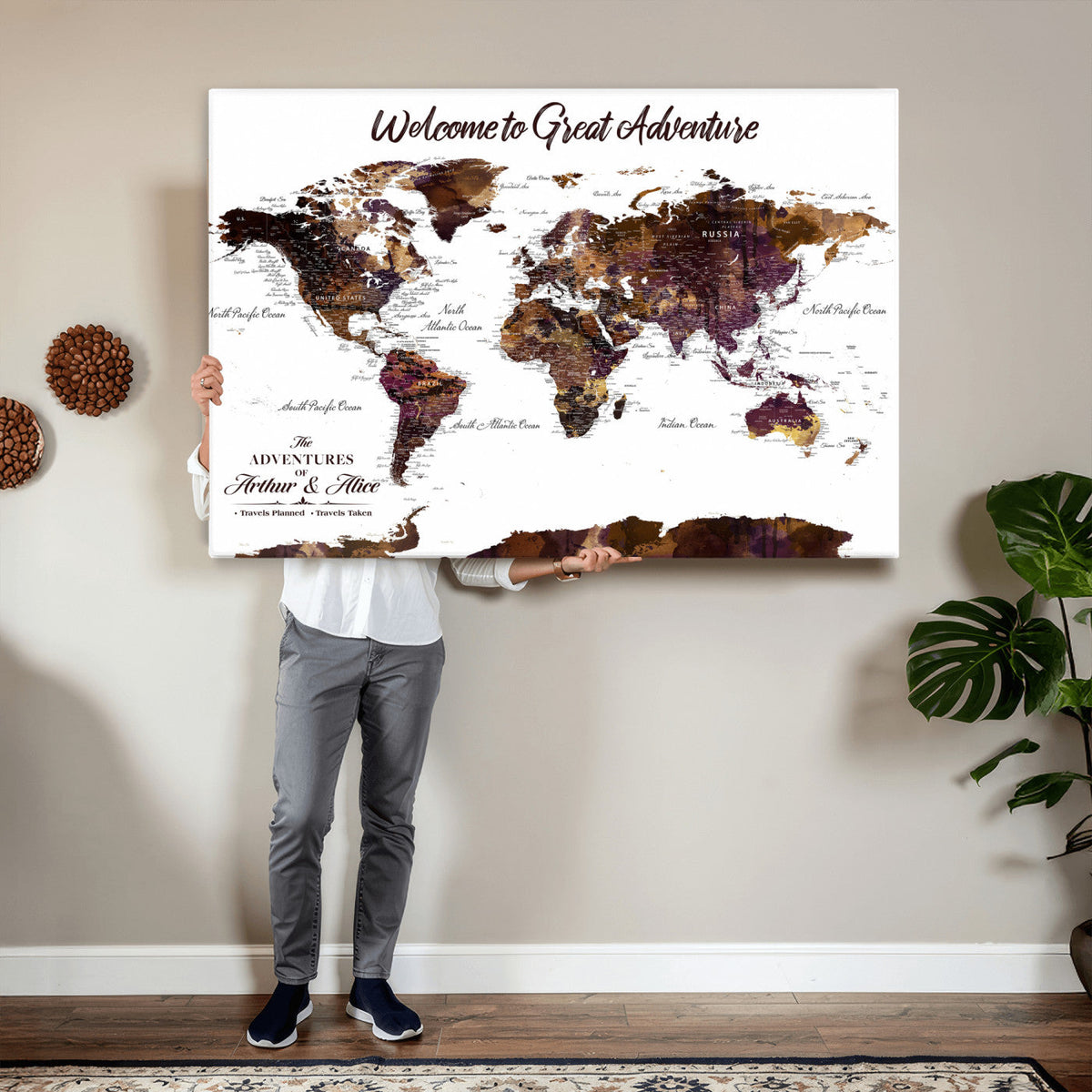 Custom Push Pin World Map Wall Art Canvas Print –