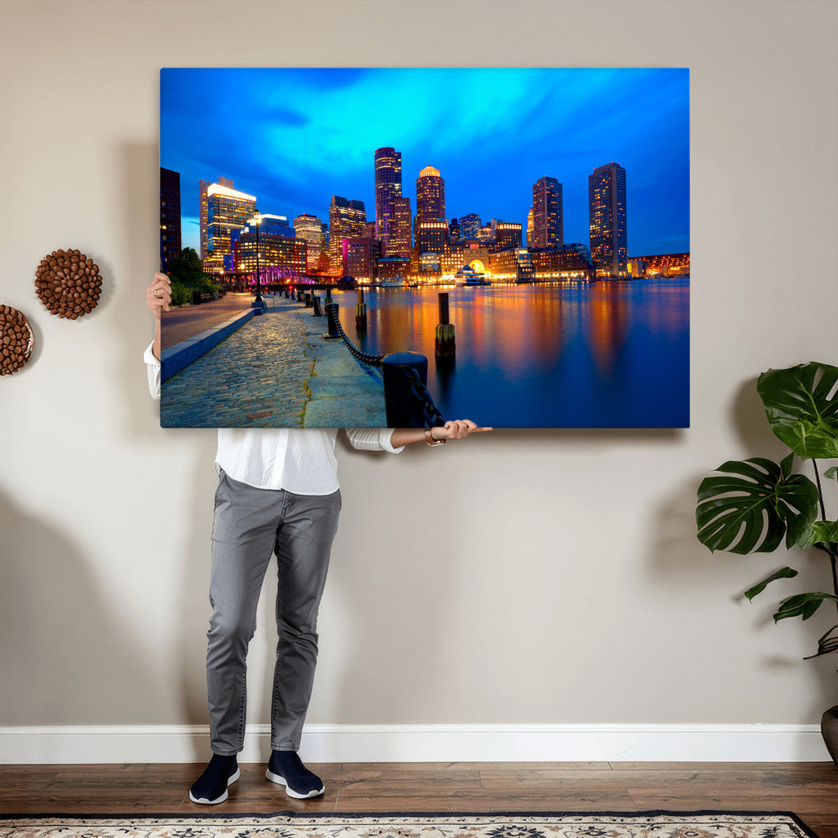 Boston Wall Art Canvas Print, Boston City Downtown Night