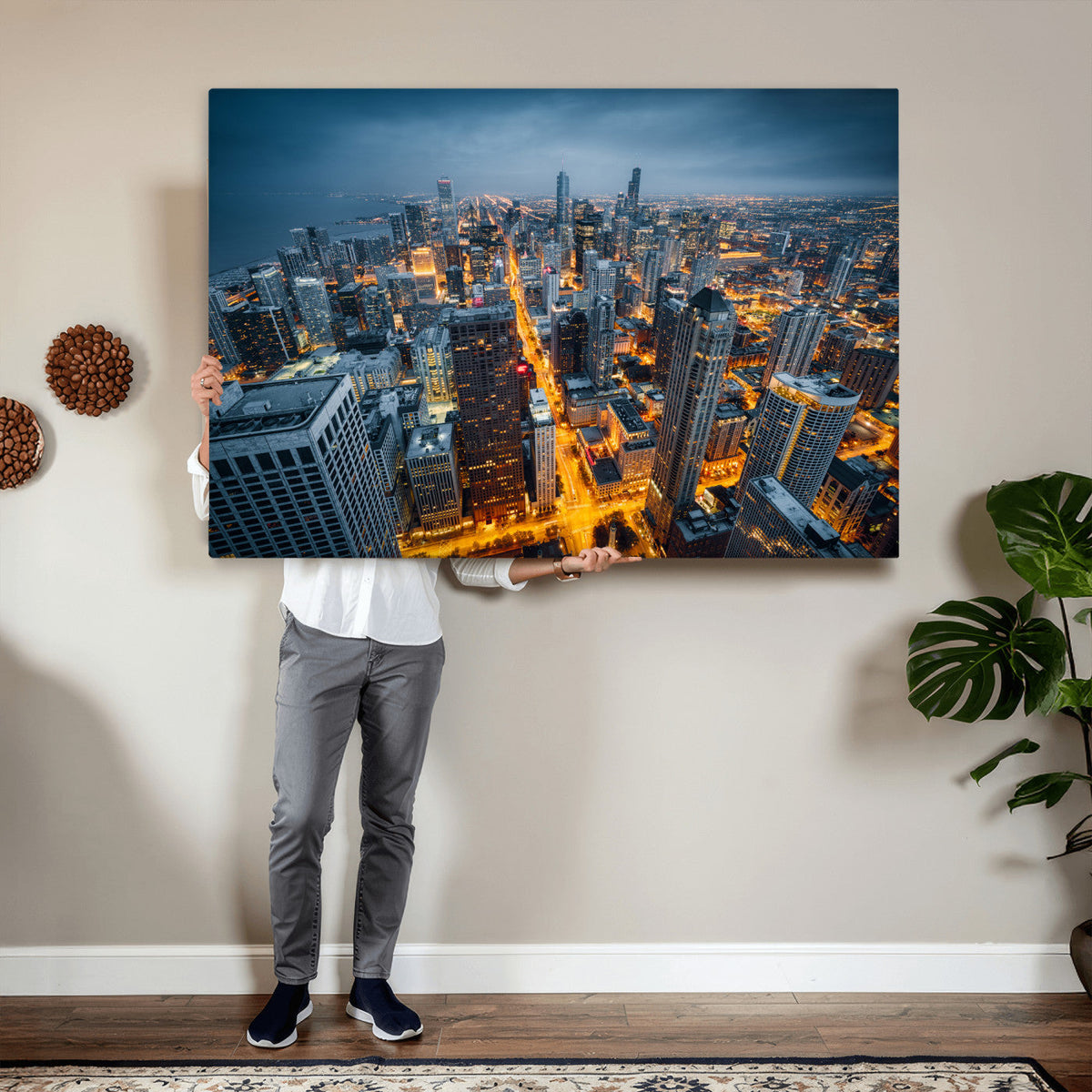 Chicago Wall Art Canvas Print - Chicago City Downtown Night