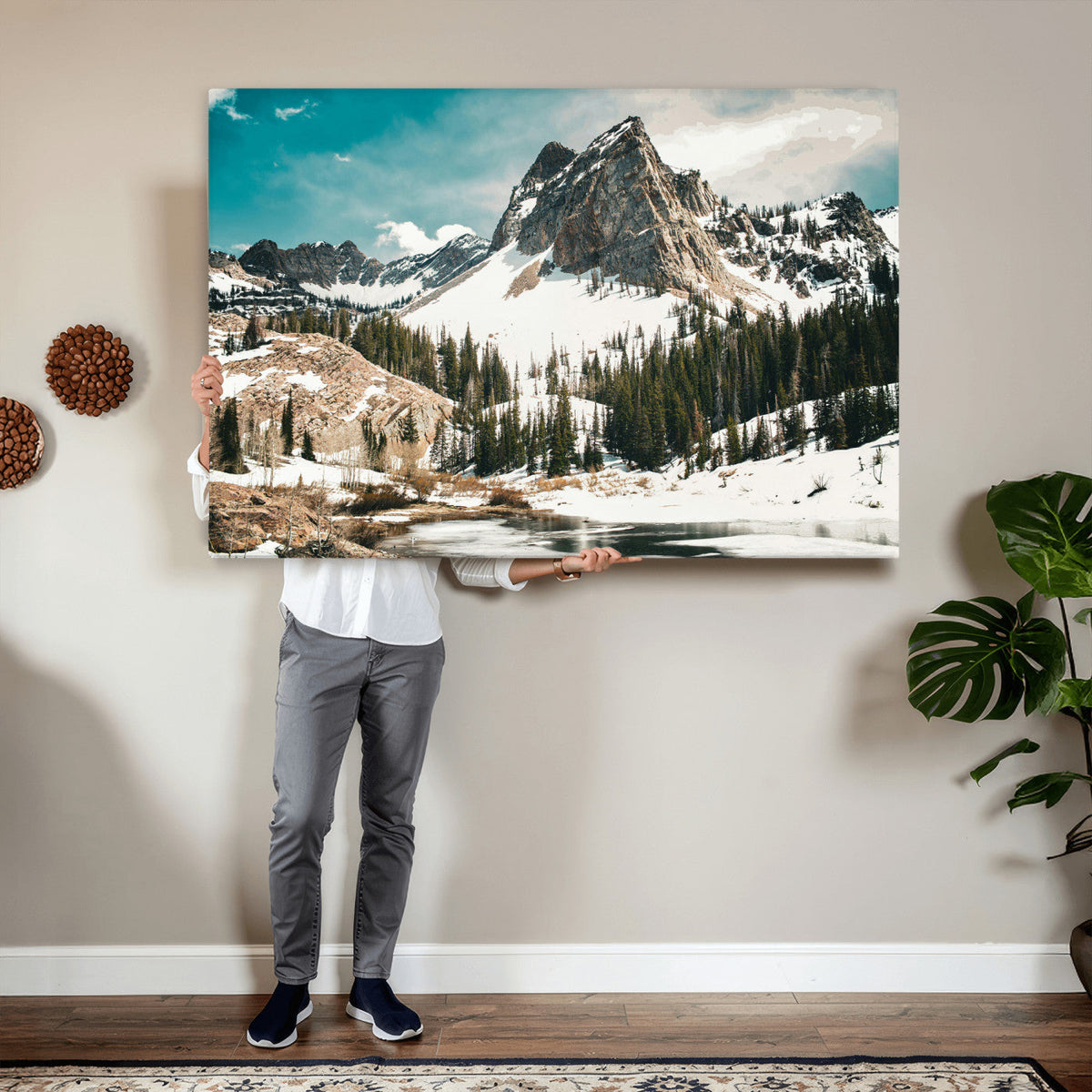 Snowy Mountain Wall Art Canvas Print, Alpine Pine Forest