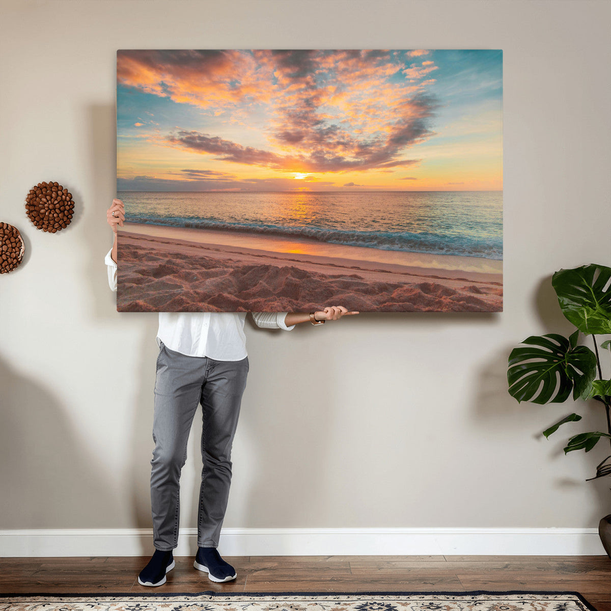 Sunset Beach Wall Art Canvas Print – Soft Coastal