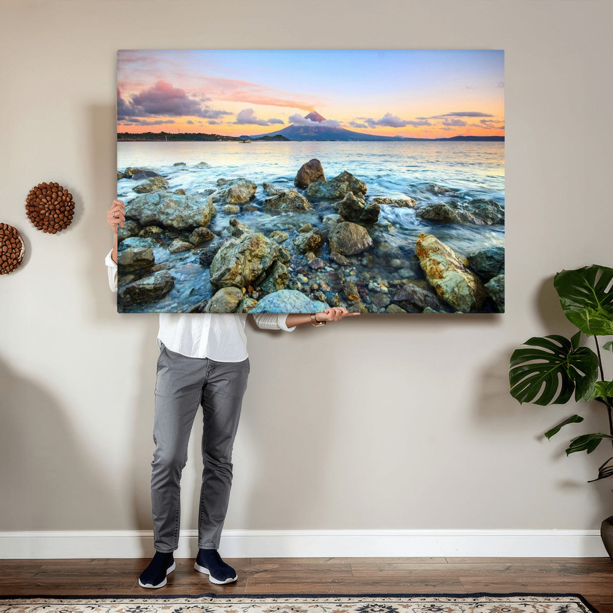 Mayon Volcano Seascape Wall Art Canvas Print, Tropical Ocean