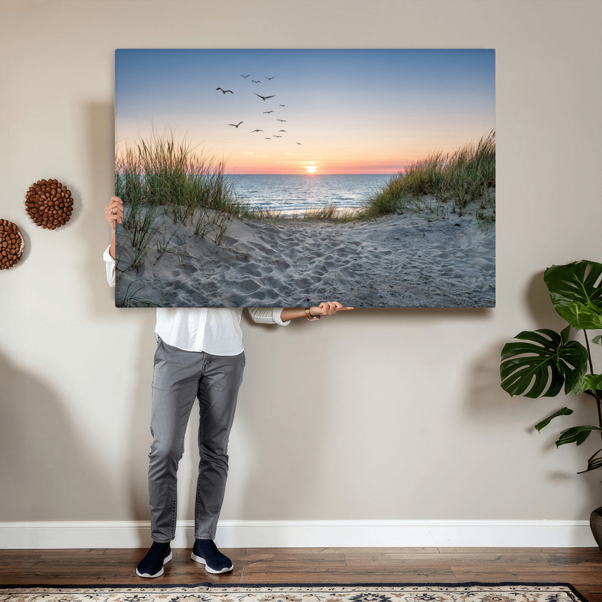 Sandy Dune Path Sunset Canvas Wall Art — Seagulls Beach