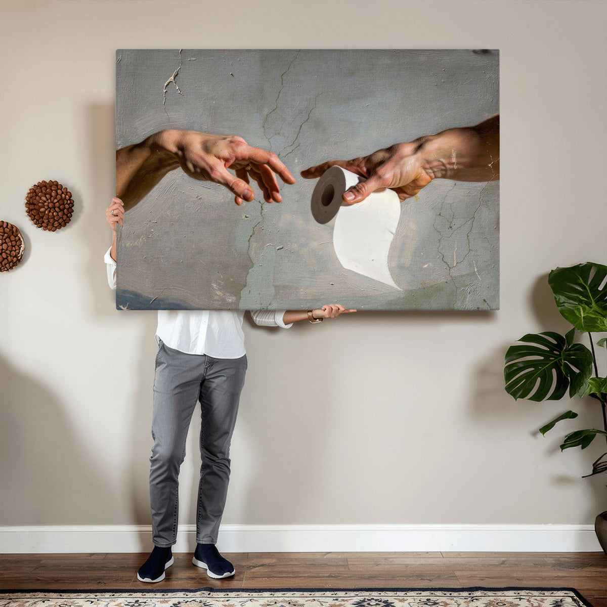 Funny Bathroom Wall Art Canvas, Creation of Toilet Paper