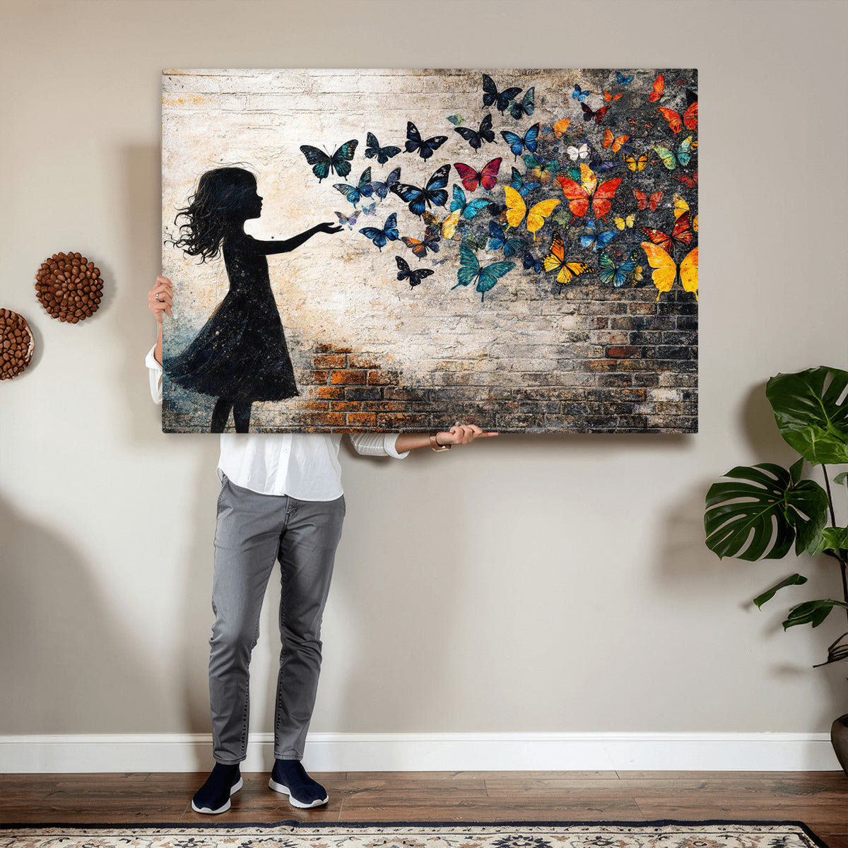 Banksy Butterfly Girl Wall Art Canvas Print, Framed Street