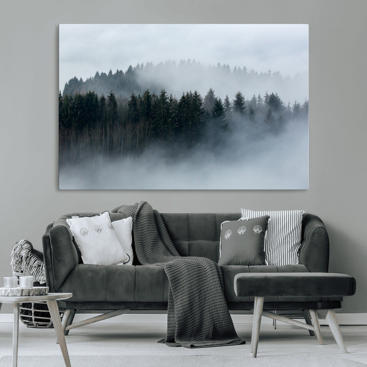 Autumn and Misty Trees in the Forest Wall Art Canvas Print,