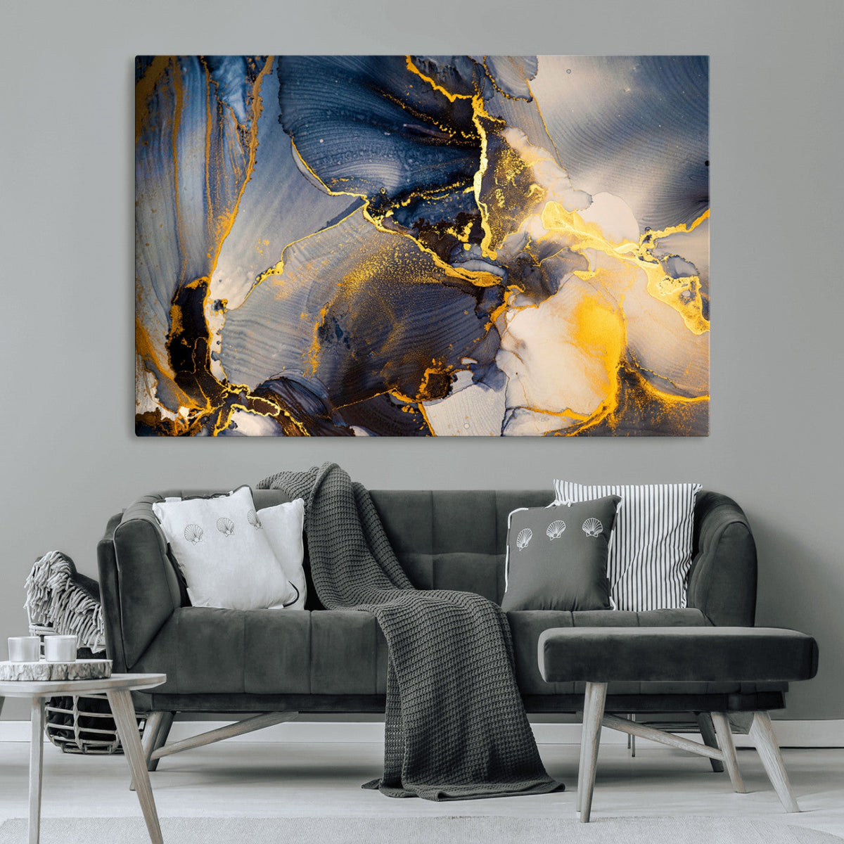 Large Abstract Wall Art Print - Gold and Blue Abstract