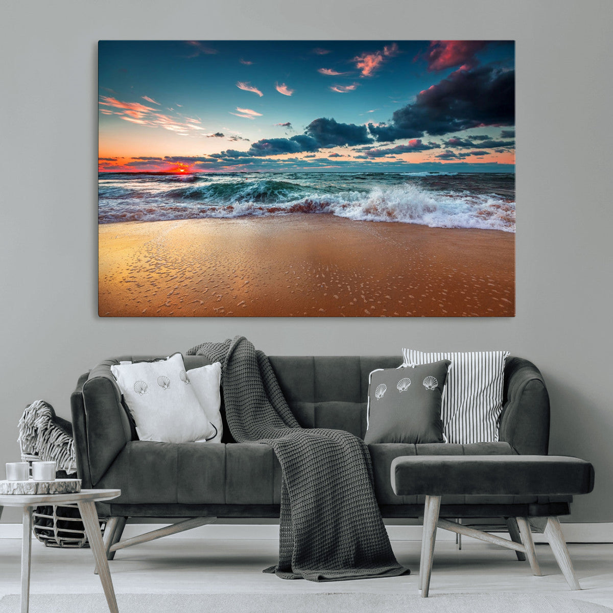Sunset Ocean Beach Wall Art – Giclee Canvas Print, Coastal